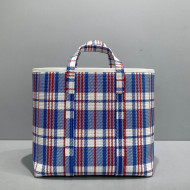 Balenciaga Barbes Medium East-West Shopper Bag in Check Calfskin Blue/White/Red 2021