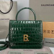 Balenciaga B. Small Top Handle Bag in Crocodile Embossed Leather 92952 Green 2021