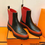 Hermes Calfskin Ankle Boot Black/Red 2021 Top Quality (Pure Handmade)