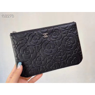 Chanel Camellia Grained Calfskin Small Pouch A82277 Black 2020