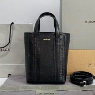 Balenciaga Barbes Small North-South Shopper Bag in Striped Lambskin Black Leather 2021