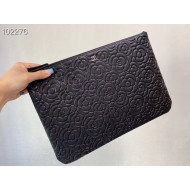 Chanel Camellia Grained Calfskin Large Pouch A82277 Black 2020