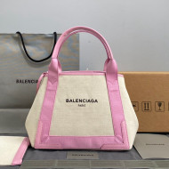 Balenciaga Navy Cabas Small in Cotton Canvas Beige/Pink 2021