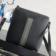 Prada Men's Saffiano Leather Shoulder Bag with Crocodile Embossed Web 2VH062 Black/Grey 2019