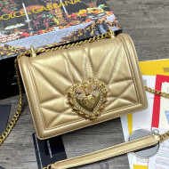 Dolce&Gabbana DG Devotion Medium Shoulder Bag in Quilted Nappa Leather Gold 2021
