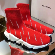 Balenciaga Stretch Knit Speed Balenciaga Logo Boot Sneakers Red/White 2019