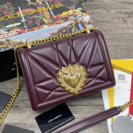 Dolce&Gabbana DG Devotion Medium Shoulder Bag in Quilted Nappa Leather Burgundy 2021