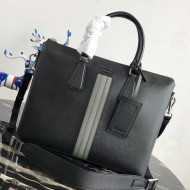 Prada Men's Saffiano Leather Briefcase with Crocodile Embossed Web 2VG044 Black/Grey 2019