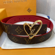 Louis Vuitton Monogram Canvas Belt 30mm with LV Heart Buckle Red/Gold 2021
