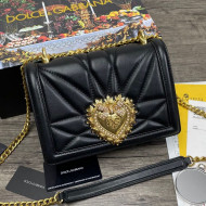Dolce&Gabbana DG Devotion Medium Shoulder Bag in Quilted Nappa Leather Black 2021