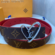 Louis Vuitton Monogram Canvas Belt 30mm with LV Heart Buckle Red/Silver 2021