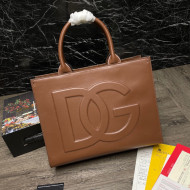 Dolce & Gabbana DG Beatrice Calfskin Tote Bag Brown 2021