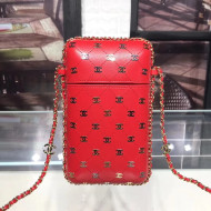Chanel CC Phone Holder Bag in Calfskin Red 2018