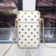 Chanel CC Phone Holder Bag in Calfskin White 2018