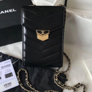 Chanel Chevron Calfskin Medal Clutch Phone Holder A81226 Black 2018