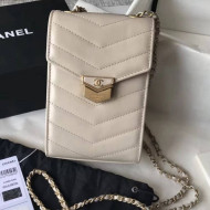 Chanel Chevron Calfskin Medal Clutch Phone Holder A81226 Off-White 2018