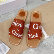 Chloe Logo Canvas Strap Flat Slide Sandals Brown 2021