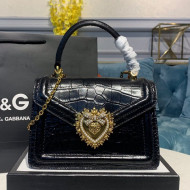 Dolce&Gabbana DG Small Devotion Top Handle Bag in Crocodile Calfskin 6323 Black 2021