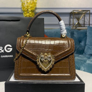 Dolce&Gabbana DG Small Devotion Top Handle Bag in Crocodile Calfskin 6323 Brown 2021