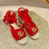 Gucci GG Lambskin Wedge Sandals 10cm Red 2021