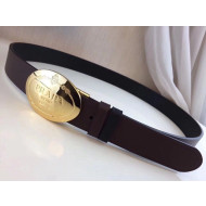 Prada Men's Grained Calfskin Belt 2cm with Metal Logo Buckle Brown/Gold 2021