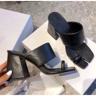 Maison Margiela Tabi Logo Embossed Leather Wide Strap Sandals Black 2020