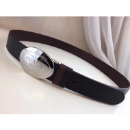 Prada Men's Grained Calfskin Belt 2cm with Metal Logo Buckle Black/Silver 2021