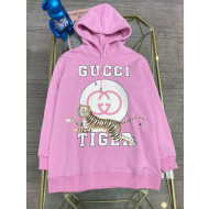 Gucci Tiger Interlocking G Hooded Sweatshirt Pink 2022 22