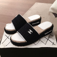 Chanel Tweed Platform Mule Slide Sandals White 2020