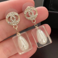 Chanel Transparent Resin Pearl Short Earrings White/Gold/Crystal  2019