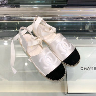 Chanel Fabric and Leather Slingback Lace-up Espadrilles Silver/Black 2019
