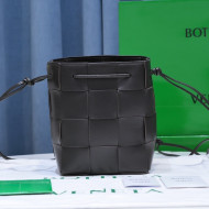 Bottega Veneta Cassette Intreccio Lambskin Mini Bucket Bag Black 2021 680218