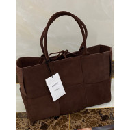 Bottega Veneta Arco Tote Bag in Maxi-Woven Suede Dark Brown 2021 614486