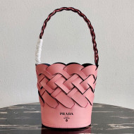 Prada Woven Leather Tress Bucket Bag 1BE049 Pink 2020