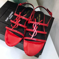 Saint Laurent Patent Leather Cassandra Sandal with Gold Logo Red 2019