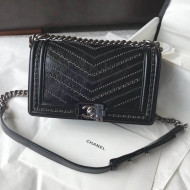 Chanel Studs & Chain Calfskin Medium Boy Chanel Bag Black 2018