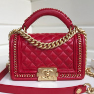 Chanel Chain Trim Quilted Leather Classic Small Boy Flap Top Handle Bag Red 2019