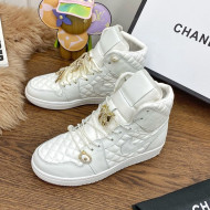Chanel x Nike Air Jordan Calfskin High-Top Sneakers with Pearl and Silk Laces White 2021