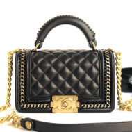 Chanel Chain Trim Quilted Leather Classic Small Boy Flap Top Handle Bag Black 2019