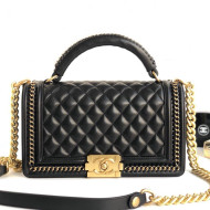 Chanel Chain Trim Quilted Leather Classic Medium Boy Flap Top Handle Bag Black 2019