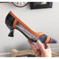 Fendi FF Mesh Fabric Heel 5cm Pumps Orange 2018
