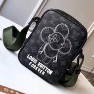 Louis Vuitton Vivienne Mascot Monogram Eclipse Canvas Danube PM City Bag 2018(Green Strap)
