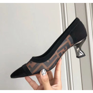 Fendi FF Mesh Fabric Heel 5cm Black/Light Brown 2018