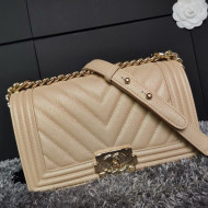 Chanel Iridescent Chevron Grained Leather Classic Small Boy Flap Bag Beige/Gold 2019