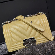 Chanel Iridescent Chevron Grained Leather Classic Small Boy Flap Bag Yellow/Silver 2019