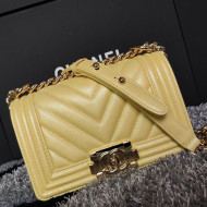 Chanel Iridescent Chevron Grained Leather Classic Small Boy Flap Bag Yellow/Gold 2019