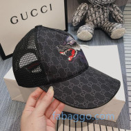 Gucci Wolf Print GG Mesh Baseball Hat Black 2020