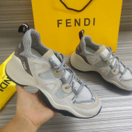Fendi FFluid Suede Multilayer Waved Sneakers White/Grey 2020