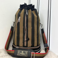 Fendi Men's Large Striped Drawstring Bucket Bag Brown/Black 2021