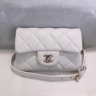 Chanel Quilted Leather Flap Waist Bag with Pearl Strap AP1122 White 2020